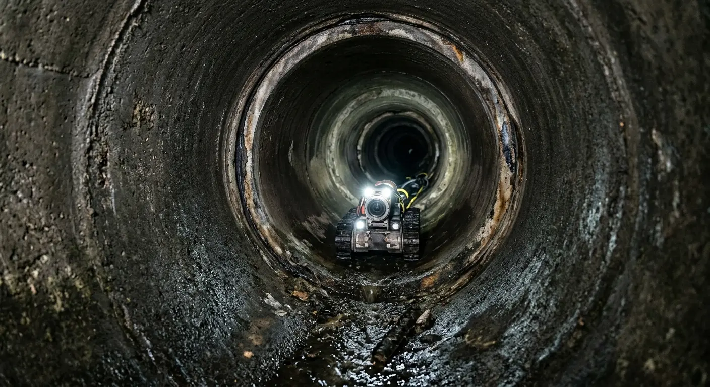 Robotic sewer camera inspecting pipe interior for Sewer Line Repair in Massena